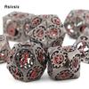 7 Pcs  Black Red Gear Wheel Metal Dice Hollow Metal Polyhedral Dice Set Suitable for Role-Playing RPG  Board Game Card Game