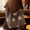 Korean Version Ins Woolen Tote Bag Women's New Foreign-style Flower Large-capacity Shoulder Bag Casual Commuter Armpit Bag