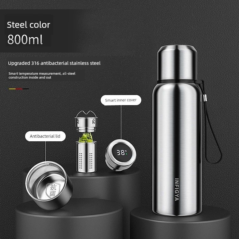 All-Steel Large-Capacity Insulated Cup 316 Stainless Steel Water Cup for Men and Women, Tea Brewing, Car-Mounted, Outdoor Tea-Water Separation Cup