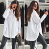 Women Casual Shirt Lapel Long Sleeve Single Breasted Shirt Tops Solid Color Loose