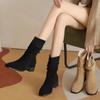 2024 Горячая Распродажа Женской Обуви Рукава Женские Сапоги Осенние Круглые Носки Твердые Короткие Бочонки Толстые Каблуки Модные Сапоги Большого Размера