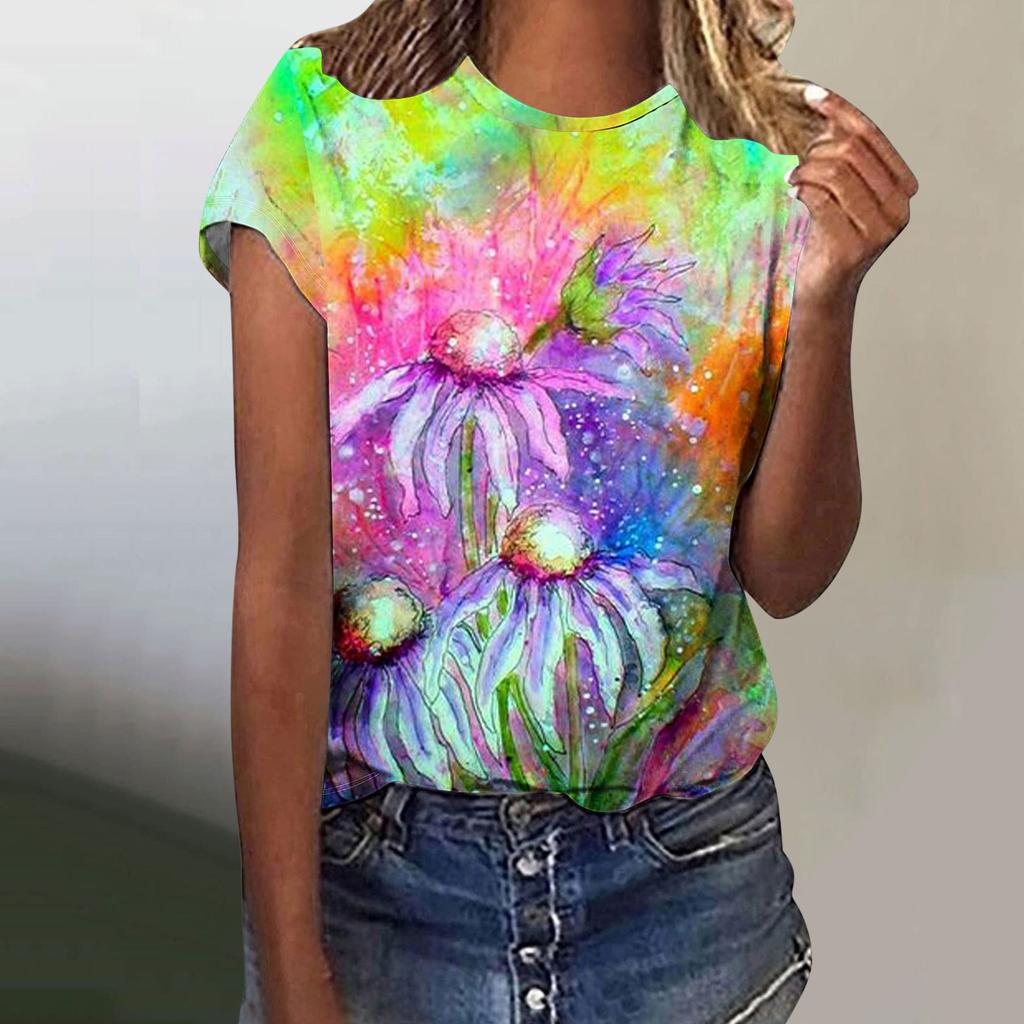 Женская футболка с принтом «Цветок, птица, бабочка» 3D Футболка женская модная футболка с круглым вырезом и коротким рукавом