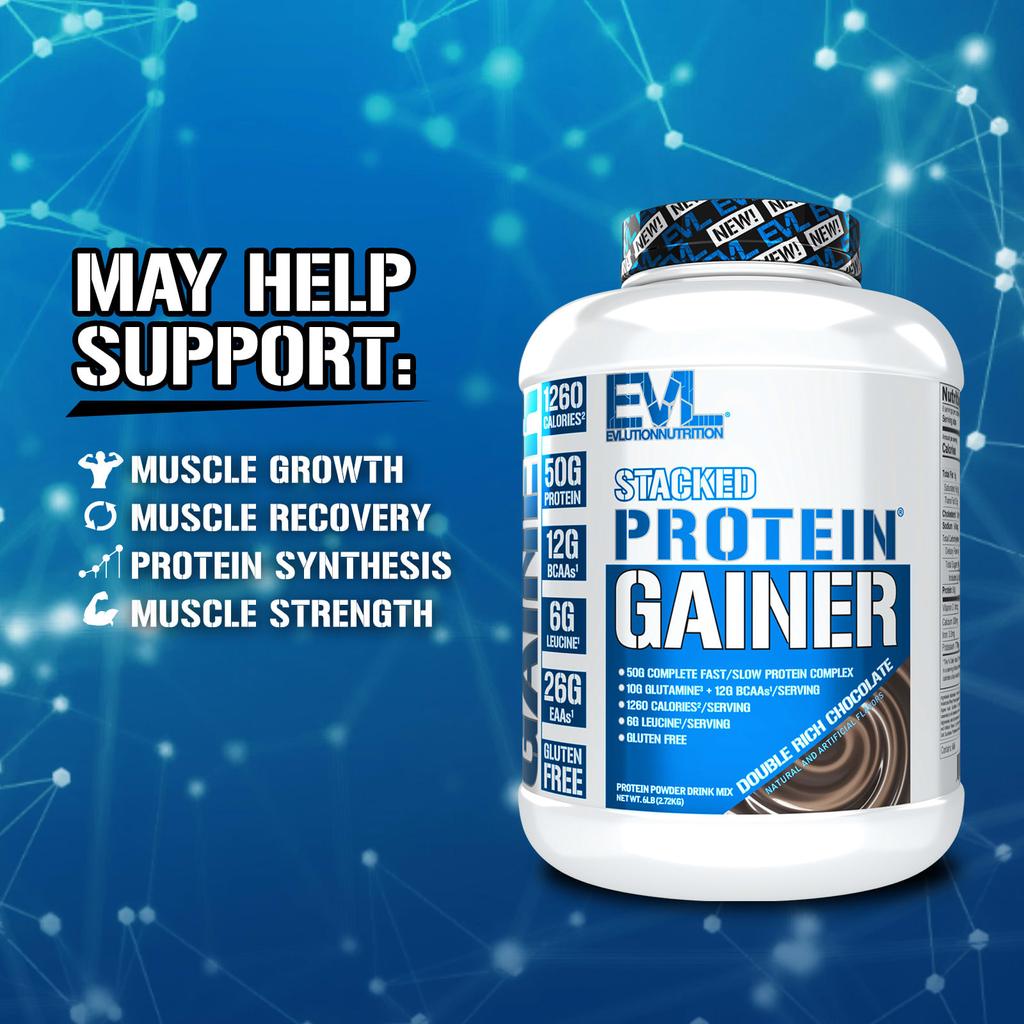 EVLution Nutrition Stacked Protein Gater, Double Rich Chocolate, 6 Lbs (2.72 Kg)