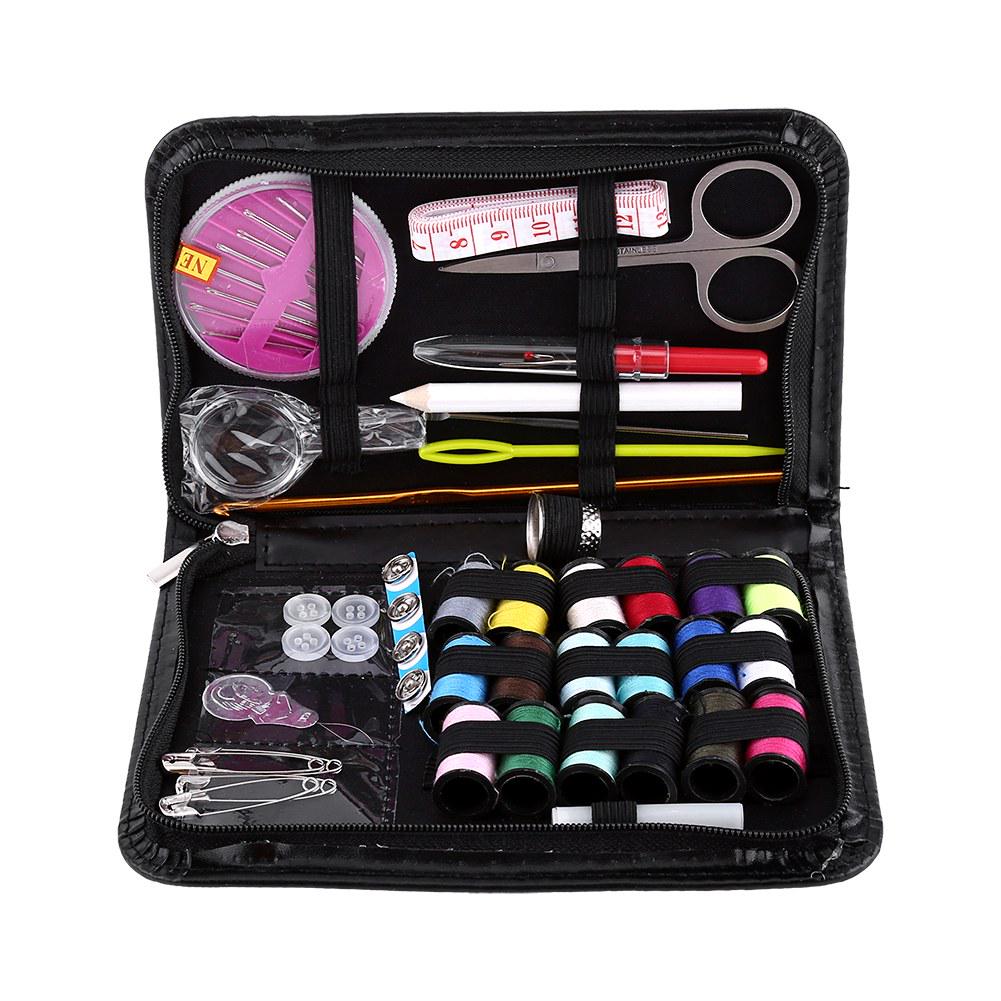 Portable Sewing Kit, PU Lther Case with Essential Tools Including Thrds Needles Scissors and Msuring Tape, Travel Home Craft Clothes Repair