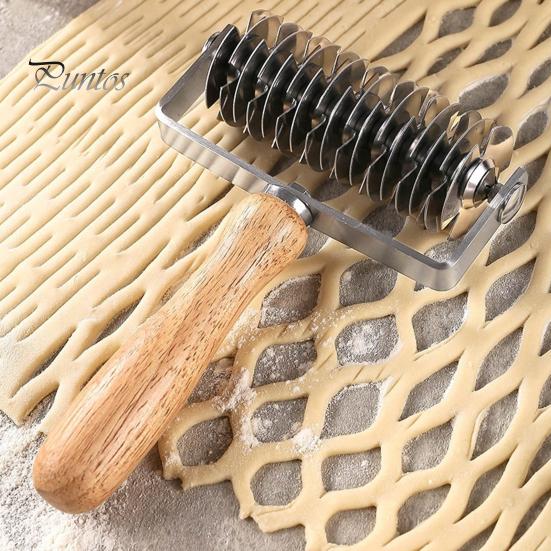 Роликовый резак для теста для пиццы из нержавеющей стали с деревянной ручкой, устройство для создания узоров-сеток для бисквитов, пирогов, тортов