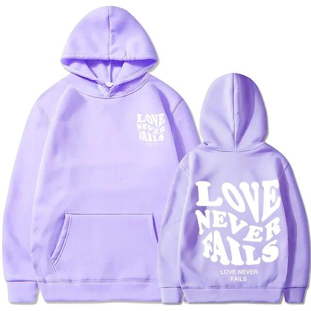 Love Never Fails Print Letter Hoodies Unisex/Women Sweatshirt Black Autumn Vintage Oversized Harajuku Loose Tops Casual Pullovers