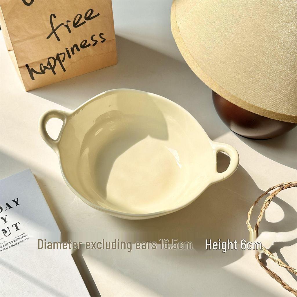 Миска Wzrins в японском кремовом стиле неправильной формы с двумя ручками - Идеально подходит для выпечки, салатов, фруктов и многого другого