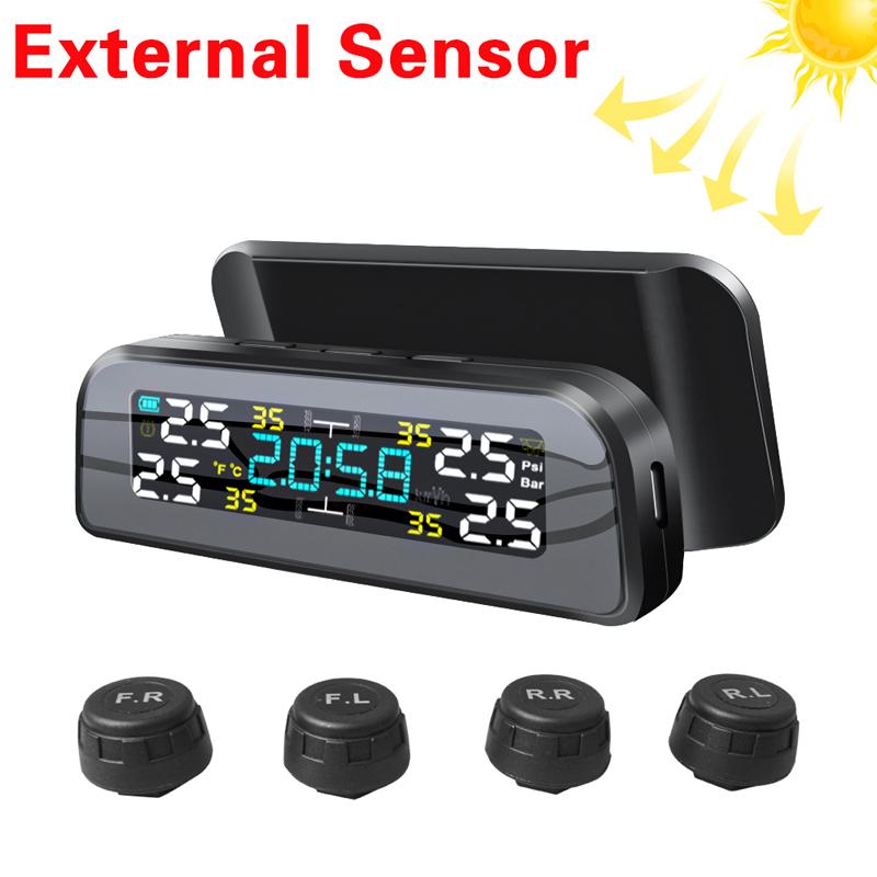 Умная автомобильная система контроля давления в шинах TPMS, солнечные цифровые часы, ЖК-дисплей, система защитной сигнализации, давление в шинах, температура