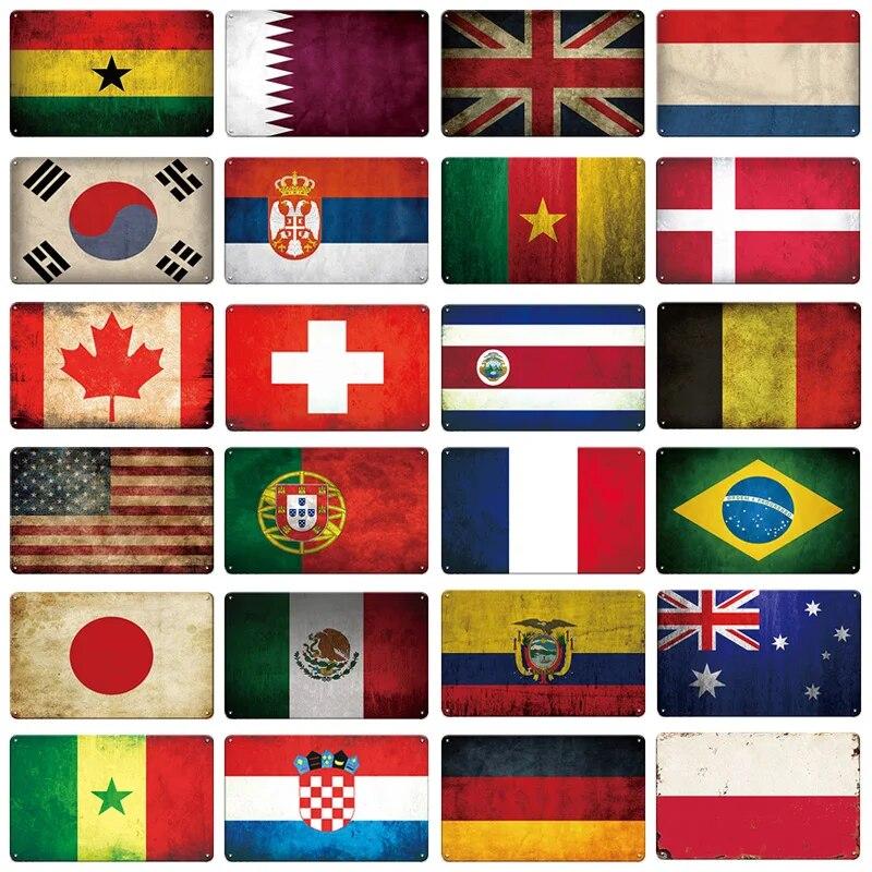 Metal Sign National Flag France Turkey Canada America Wall Decor Tin Sign Country Flag Home Decor Crafts Plaques Metal Poster