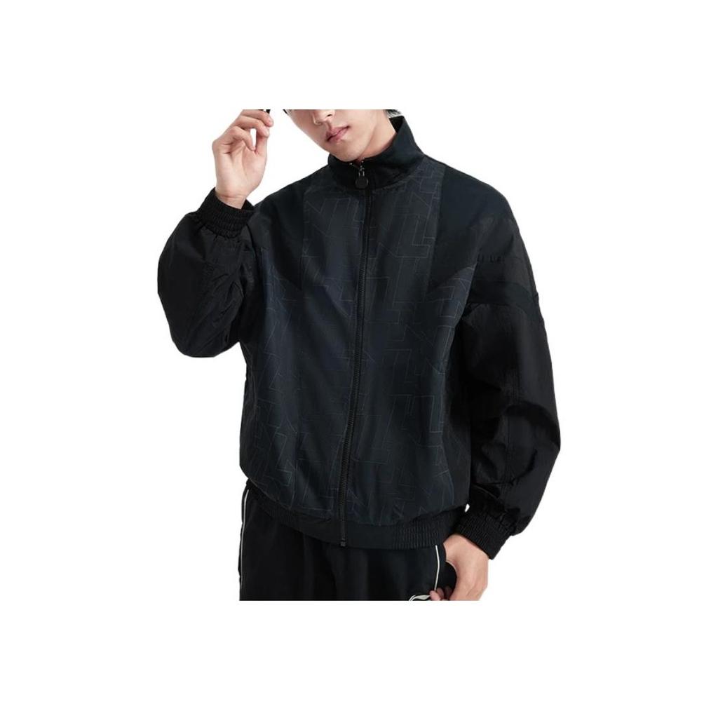 Li Ning Solid Color Casual Zip Long Sleeve Jacket Men Jackets Black AJDT015-3
