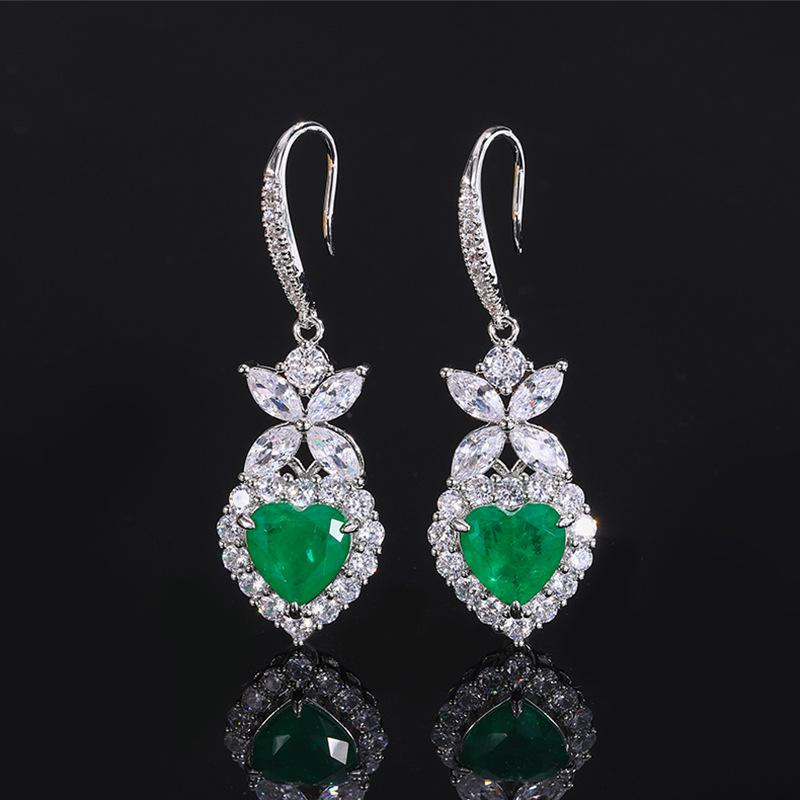 Ювелирные изделия Имитация рубиновых сердечек Серьги Пара сапфировые Серьги Розовые бриллиантовые Серьги