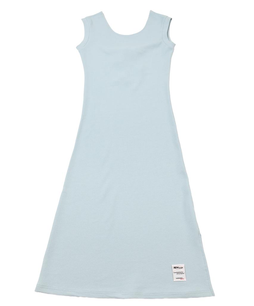 Catharsis Waffle Tank Tab Backless Long Dress Light Blue One Size