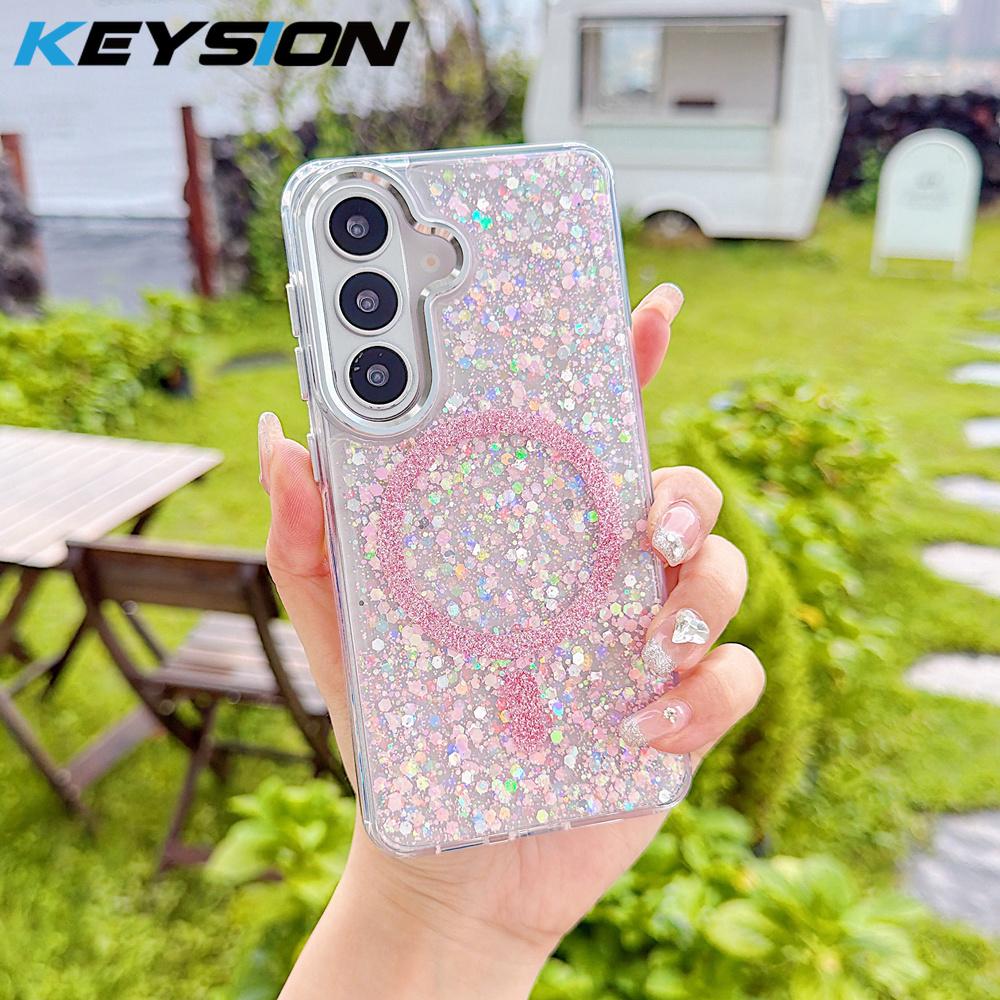 KEYSION Роскошный блестящий магнитный чехол для телефона MagSafe для Samsung Galaxy S23 S24 S25 S26 Ultra 5G S26+ S25 Plus TPU+PC Ударопрочный чехол