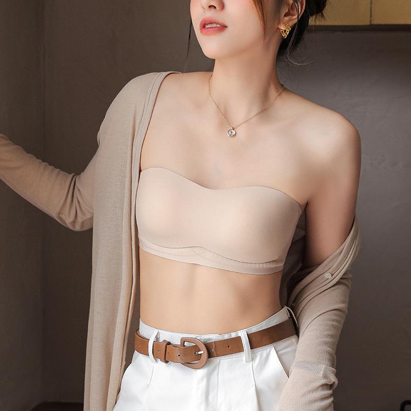 Женский бесшовный бюстгальтер-бандо без бретелей с противоскользящим покрытием для маленькой груди - Невидимый, тонкий и с красивым дизайном спинки