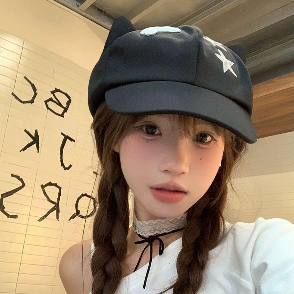 Кепка бейсболка Y2k с кошачьими ушками, милая кепка с козырьком, модная кепка со звездой, уличная одежда