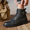 Fashion Autumn Winter British Style Men's High-Top Boots Anti Slip Retro Lace Up Round Toe Leather Boots Side Zip Botas Para Hombre40-45