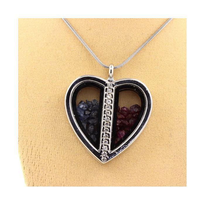 Stones and Minerals. Sapphire + Raw Ruby Necklace. Heart Model.