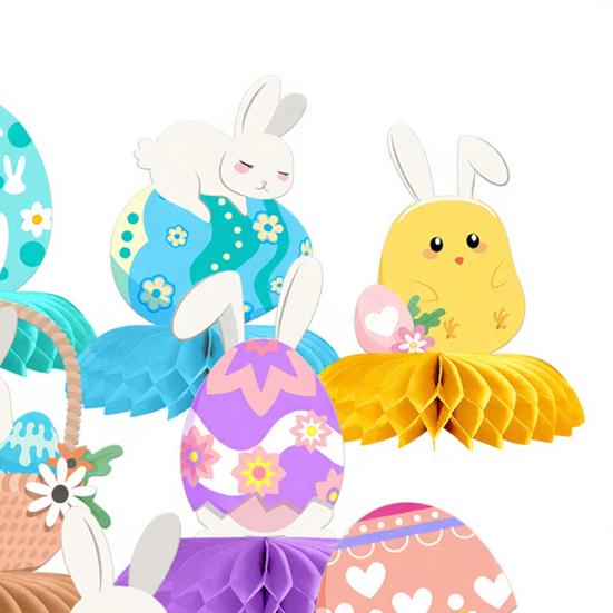 Набор из 9 шт. Easter Honeycomb Decor Set Кролик и Яйцо Тематические Центральные Украшения для Стола Вечеринки Домашний Декор Праздничные 3D Сотовые Шары