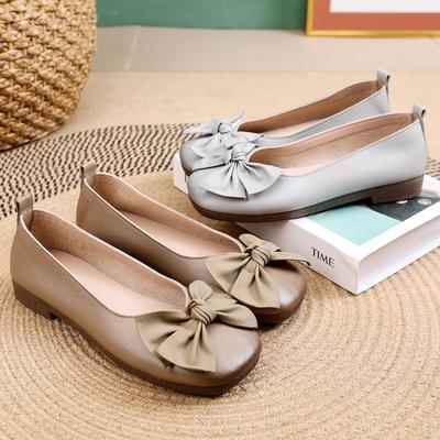 Туфли на плоской подошве женские 2025 весна новые квадратные головки неглубокие банты женские одинарные туфли удобные мягкие подошвы не устают ноги туфли в виде яичного ролла