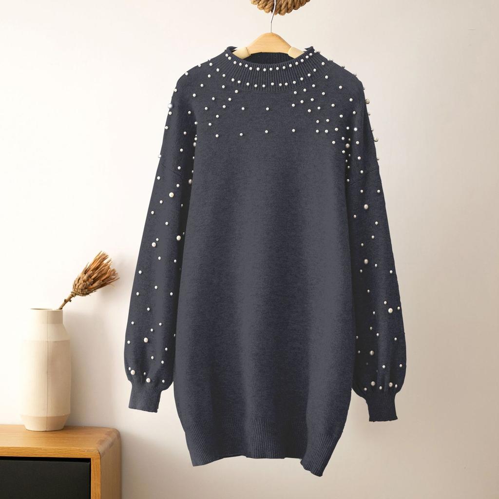 Women's New Sweater Long-Sleeved Pearl Dress Casual Top