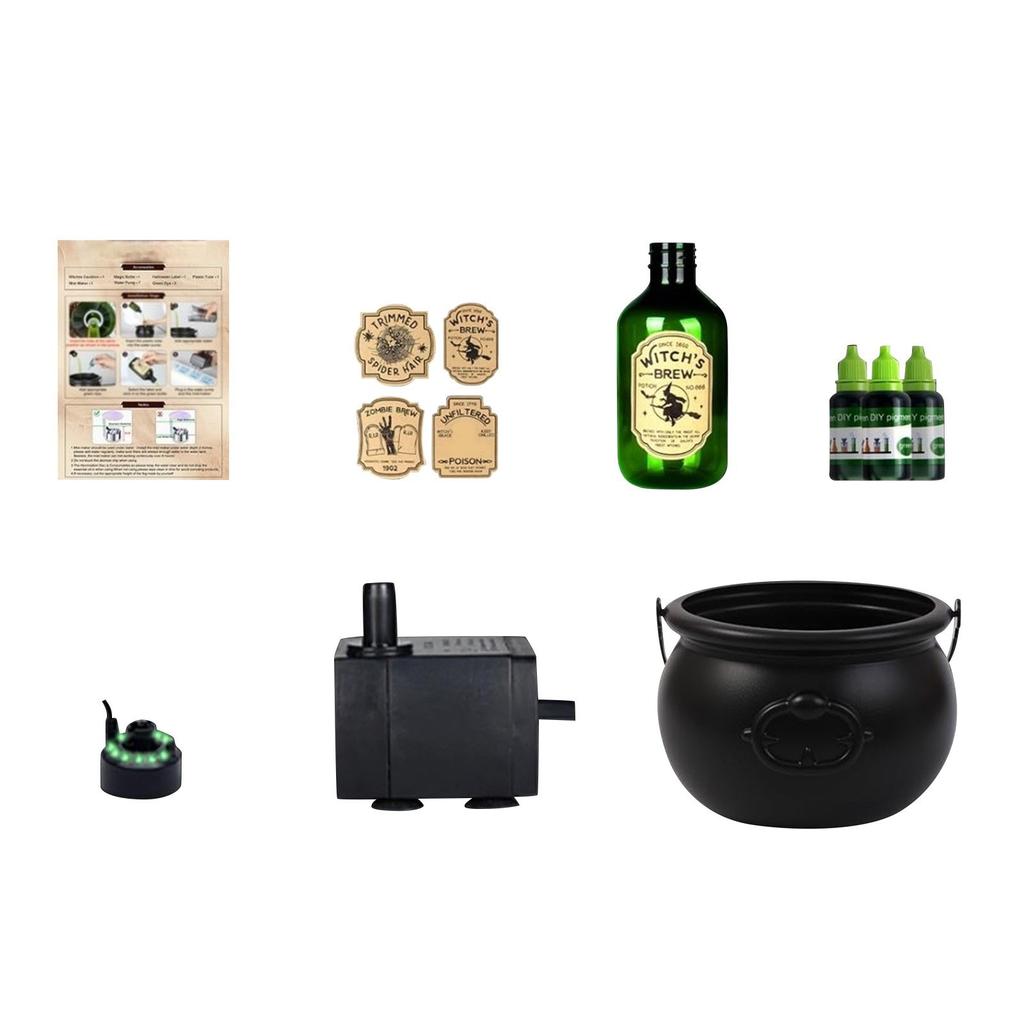 Halloween Decorations Indoor - Witch's Cauldron With Magical Bottles & Fog Maker, Floating Potion DIY, Party Decoration, Halloween Party Decor 50ml
