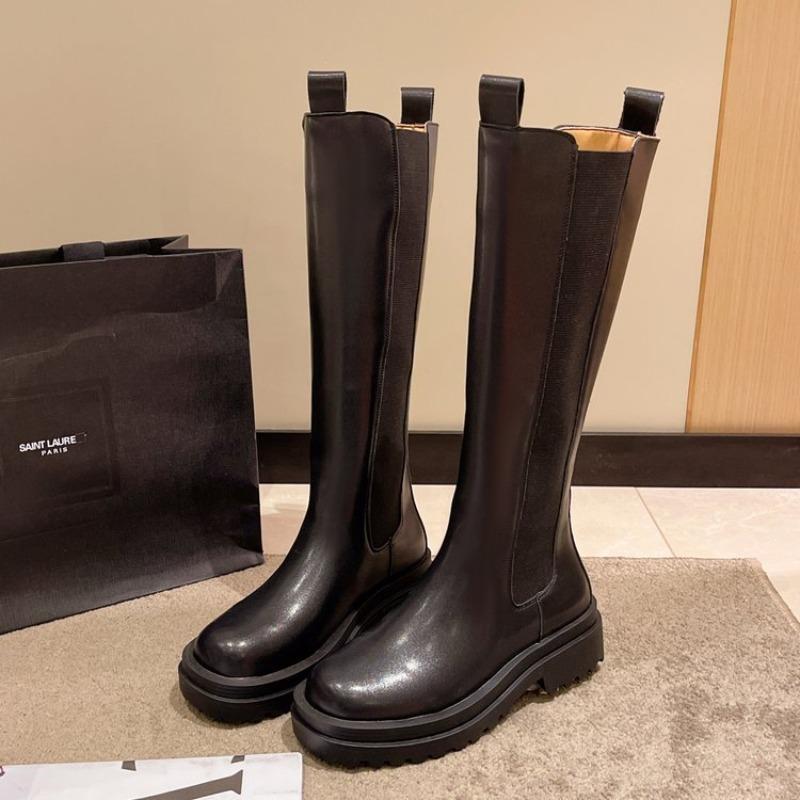 Internet Celebrity Super Round Toe Boots, Thick Heeled Long Boots, Autumn and Winter New Style Sleeve High Top Boots