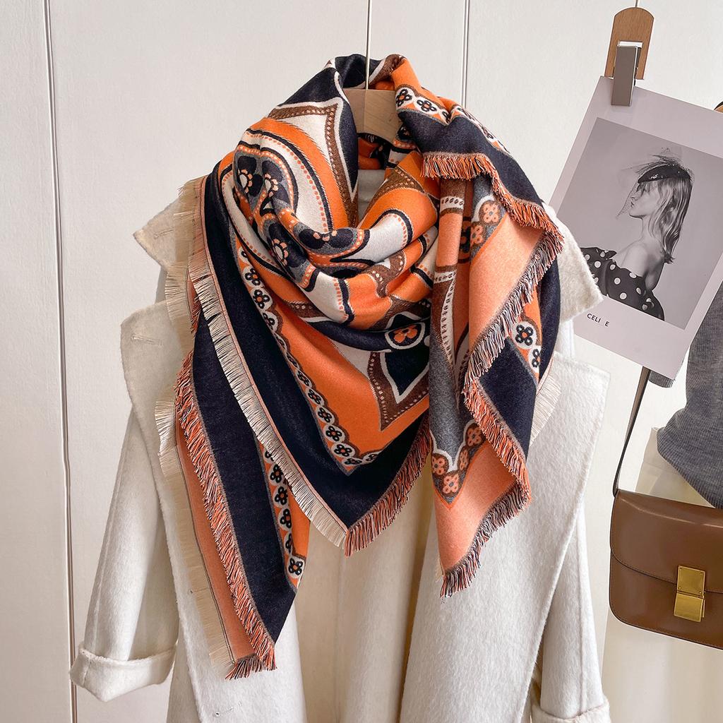 Imitation Cashmere Square Scarf Women'S Fashion Warm Shawl Thickened Scarf Four Sides Beard Scarf