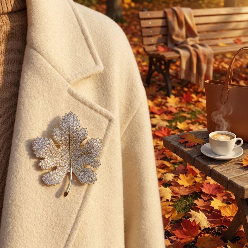 Trendy Jewelry Sequin Leaf Brooch Metal Maple Leaf Pin  Party Accessories