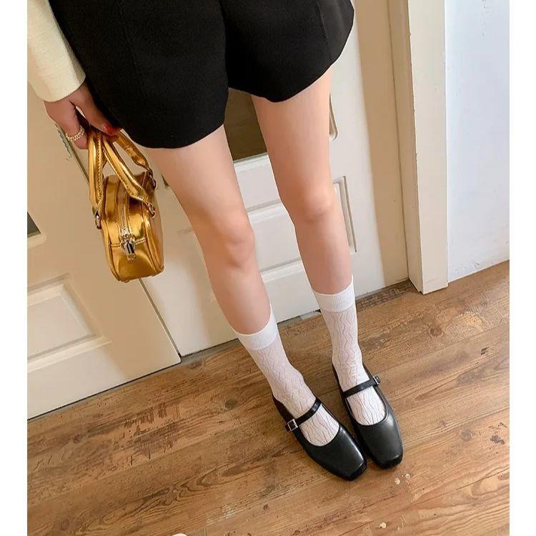 Женские новые кожаные туфли Мэри Джейн Элегантные туфли с квадратным носком Женские туфли на плоской подошве Модные повседневные балетки для улицы Туфли на плоской подошве