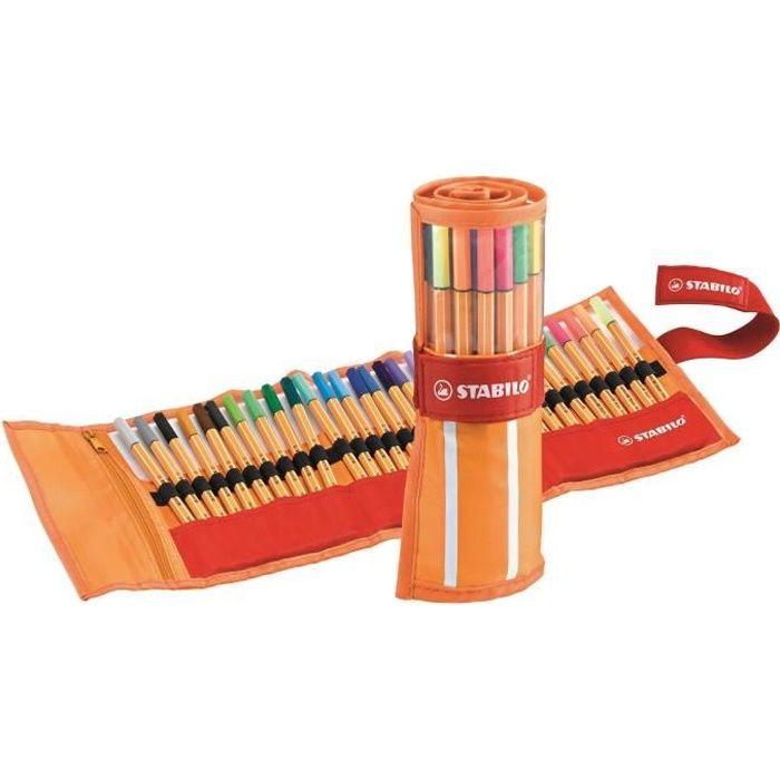 Stabilo rollerset rayé orange et blanc de 30 stylos feutre point 88 dont 5 fluo - couleurs assorties