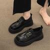 Bi-metal Buckle Platform Loafers Women's 2025 New British Style Versatile Comfortable Casual Non-slip Wear-resistant Small Leather Shoes