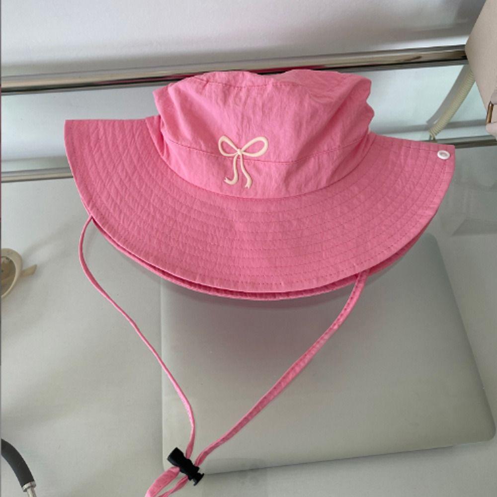 Spring Summer Bucket Hat Sunscreen Bow Strap Bucket Hats New Fishing Caps
