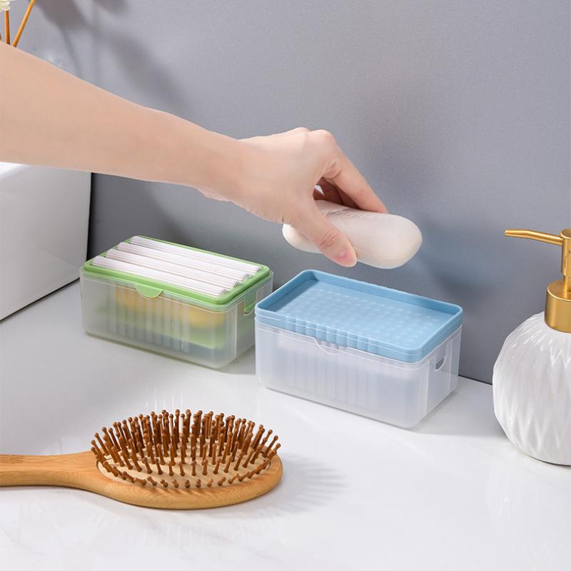 New Roller Type Box Soap Dish Holder Blue Multifunctional Portable Plastic Draining Storage Container Toliet Bathroom Gadgets