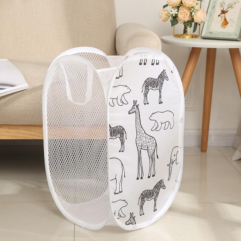 Cartoon Print Laundry Baskets Mesh Laundry Clothes Organizer Hamper Basket Dirty Sorting Basket Kids Toys Sundries