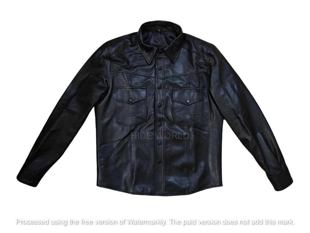 Мужская рубашка из натуральной кожи ягненка, стильная, черная, ручная работа, модная, повседневная