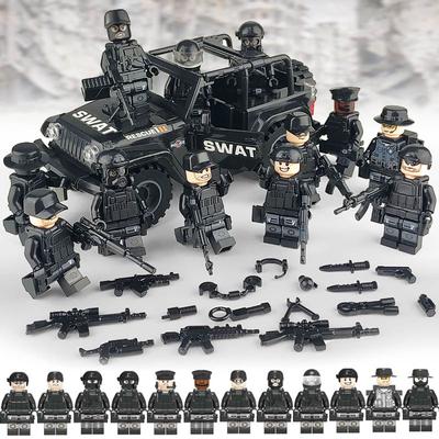 Военный костюм строительный блок фигурка черный спецназ внедорожник мелкие детали собранная игрушка сумка