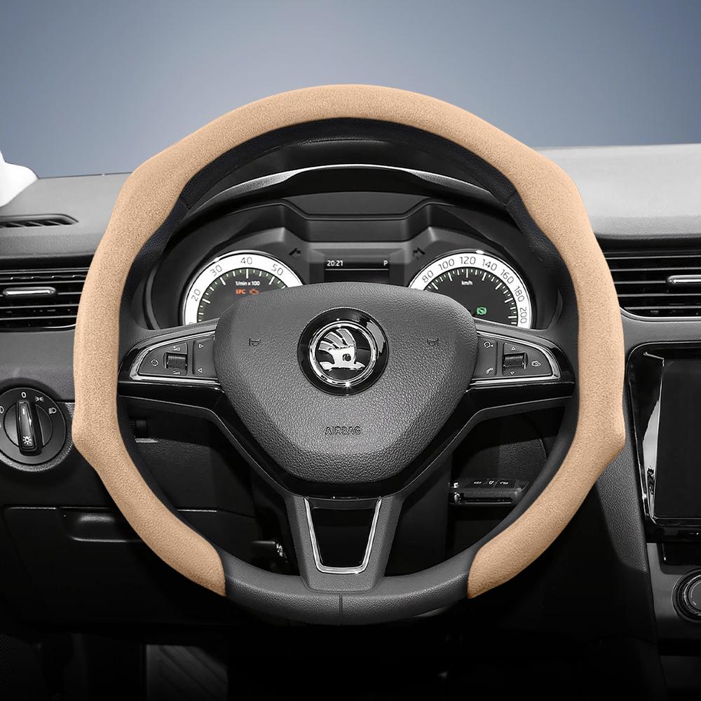 Подходит для Skoda Premium, Защелкивающаяся оплетка руля из замши, Нескользящая и прочная, Доступна для Octavia с круглым и D-образным рулем