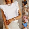 Spring/Summer Women Blouse Solid Color Ruffle Sleeveless Backless T-shirt Top for Work