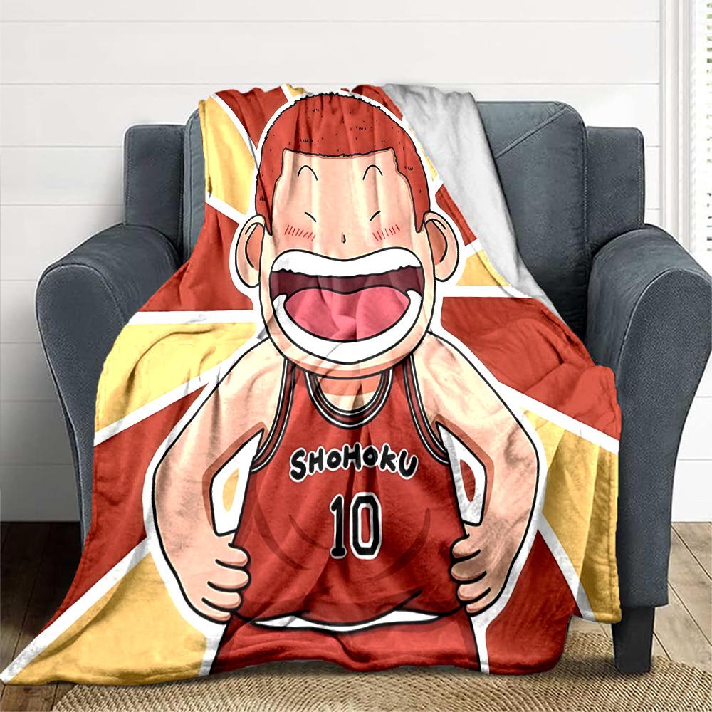 1pc SLAM DUNK Flannel Throw Blanket HD Printed Lightweight Soft Warm All Season Blanket for Sofa, Bed, Travel, Camping Machine Washable