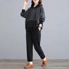 Women's Plus Size Suit Summer Sports Set of Stripes Comfortable Hooded Sweater and Casual Loose Pants Suit