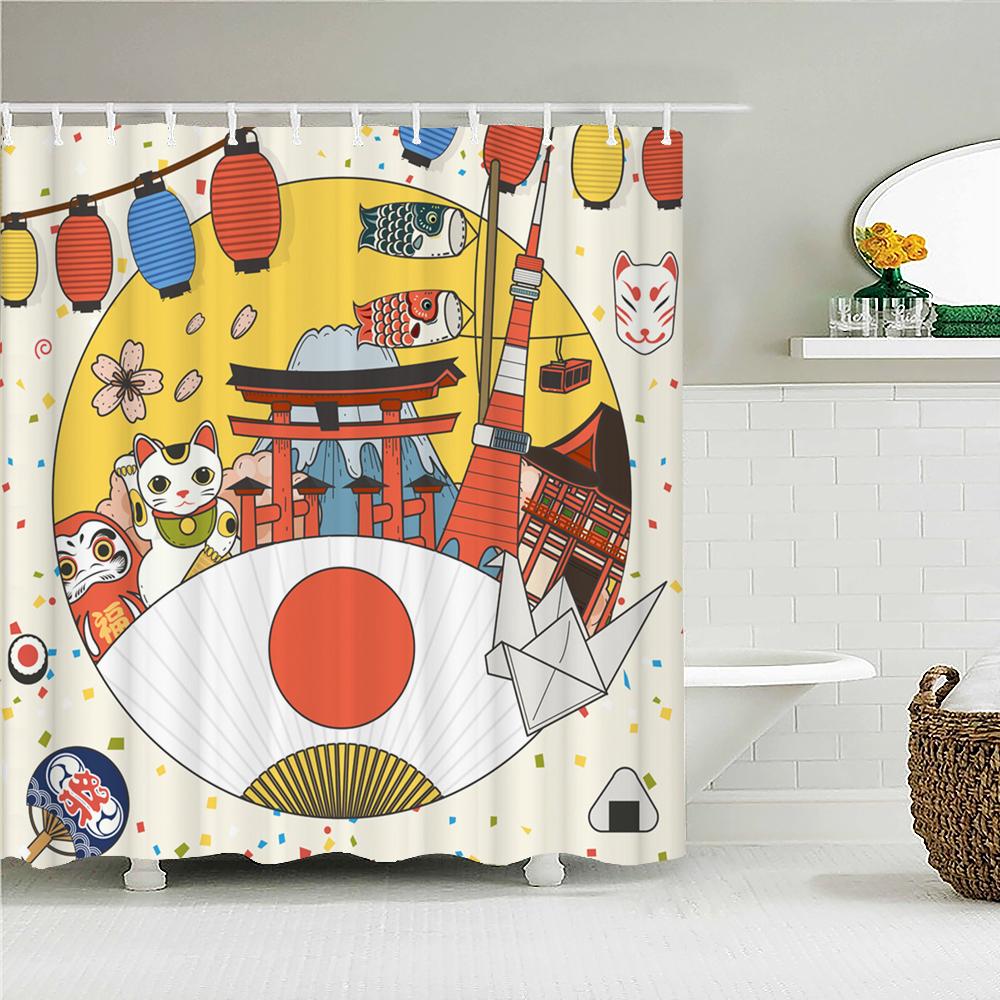 Japanese-style Shower Curtain 3d Ink Painting Bathroom Curtain Waterproof With Hooks 180*240CM Shower Curtain Polyester Fabric