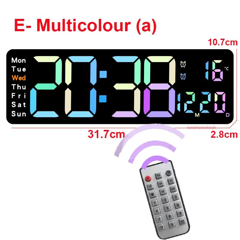 Digital Wall Clock Large LED Screen Temperature Humidity Display Electronic Alarm Clock Creative Home Decoration Remote Control