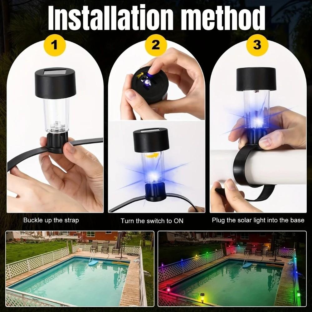 6pcs LED Plastic Ground Frame Lamp with Zip Tie Solar Pool Light New Pool Fence Light Outdoor Use