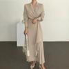 Dresses For Women 2024 Pleated Formal Elegant Shirt Long Dress Office Lady Muslim Vintage Solid Color Suit Evening Vestido