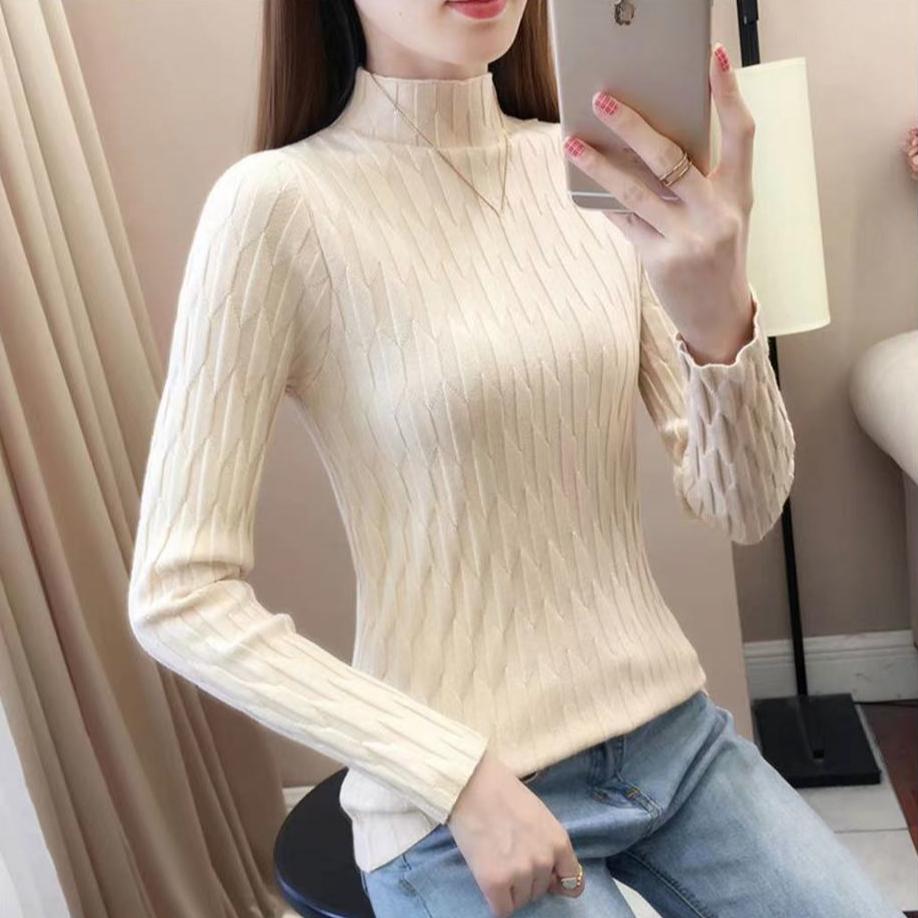 Women's Semi-high Collar Sweater Base Shirt Autumn and Winter Slim Stylish Inner-matching Knitted Shirt Versatile Pullover Long-sleeved Shirt