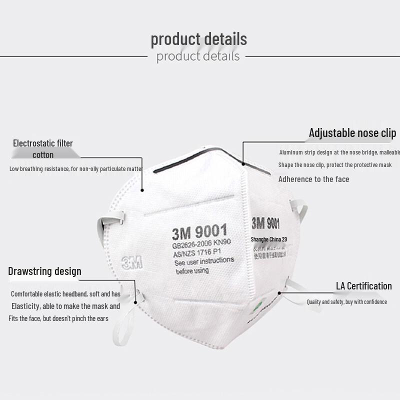 3M 9001 KN90 Earloop Respirator Mask, 50 Count