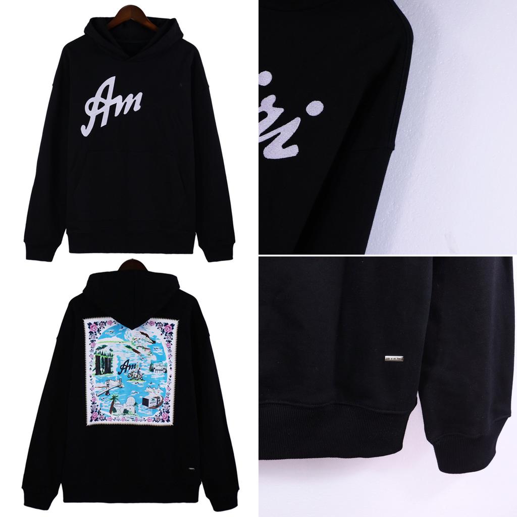 AM hoodie trendy brand logo splashing ink flow paint graffiti loose embroidery hoodie couple coat I spring and autumn models