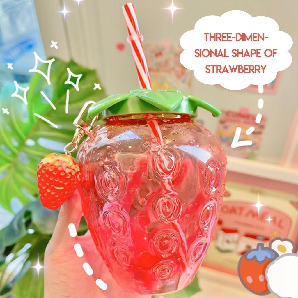 Strawberry Straw Cup Cute 500ml Large Capacity Plastic Water Cup for School Office Home