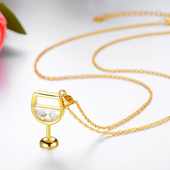 Женский бокал для вина, кулон с кубическим цирконием, длинная цепочка, ожерелье, ювелирные изделия