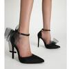 2024 New Pointed Buckle with Hollow Women's Sandals Fashion Mesh Bow Satin Summer High-heeled Party Dance Shoes